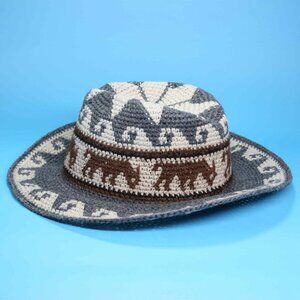 ALPACA Peruvian WOOL HAT Beige Brown Gray  Western HAND WOVEN Donkey Vintage